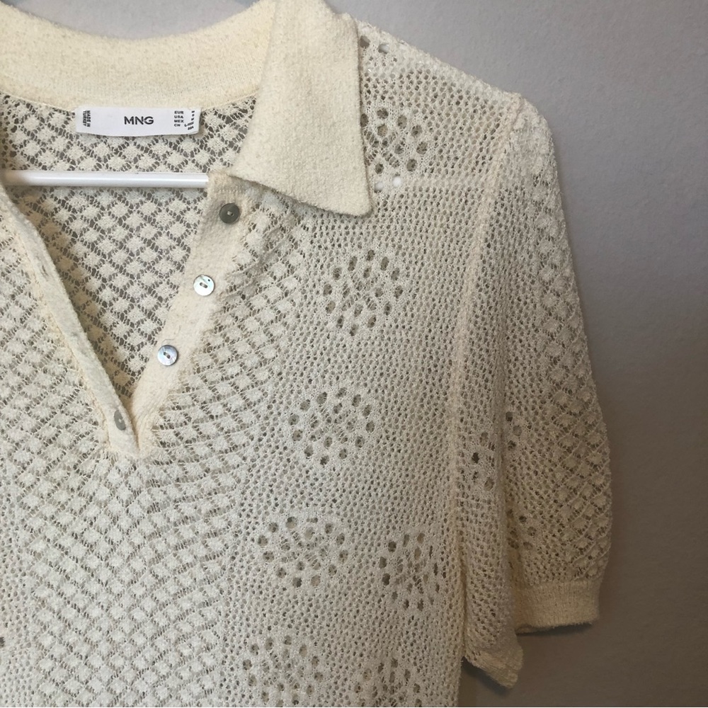 Mango White Crochet Polo M